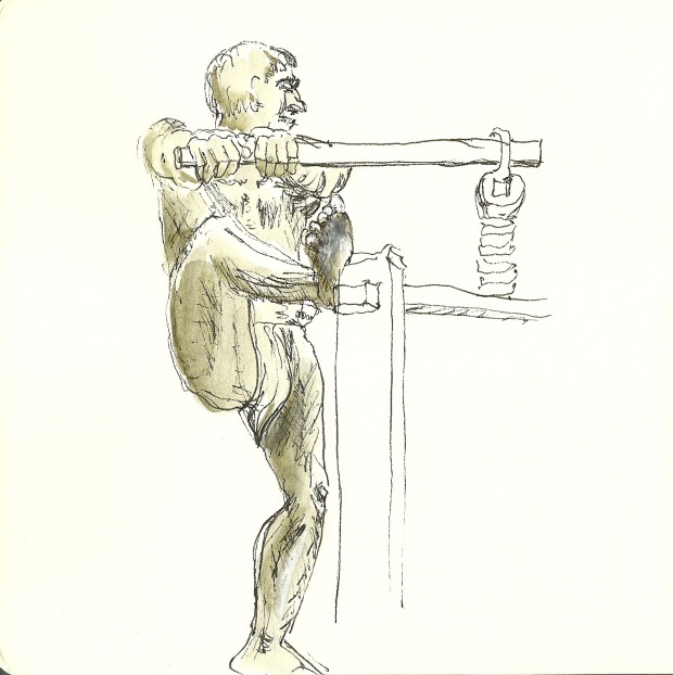 Apple cider press statue in Golden Gate Park by Thomas Shields-Clarke, 1892 (sketch by Heath Massey)